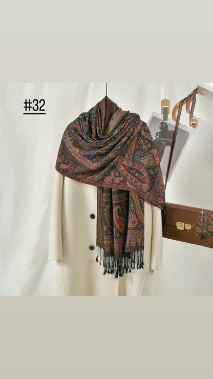 Classic Ethnic Style Popular Cashew Nutted Printed Hanging Tassel Elegant Shawl - Elara Global