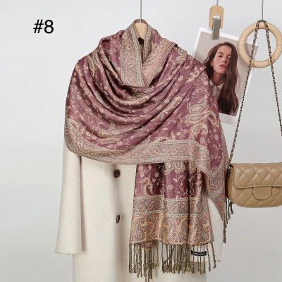 Classic Ethnic Style Popular Cashew Nutted Printed Hanging Tassel Elegant Shawl - Elara Global