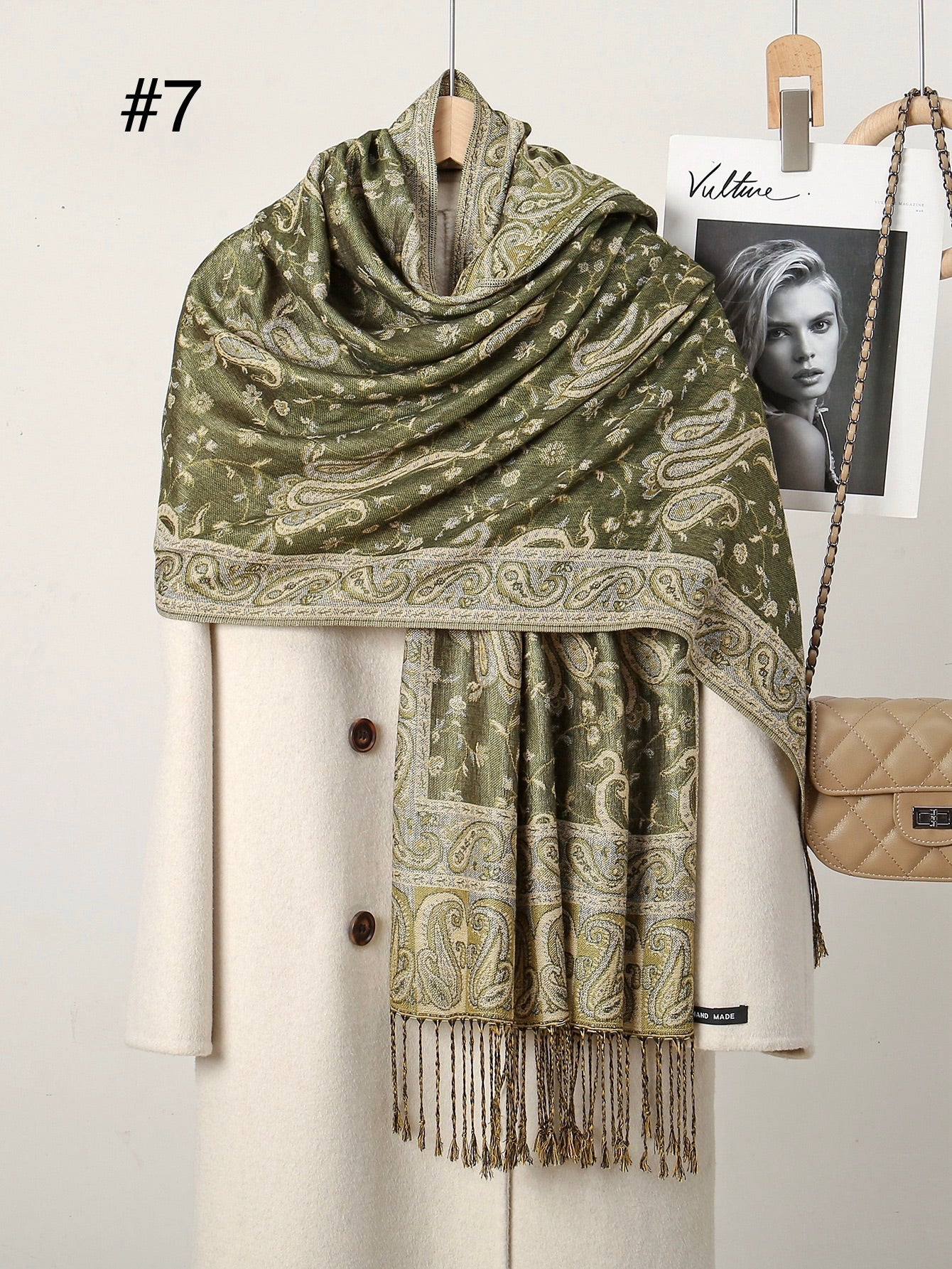 Classic Ethnic Style Popular Cashew Nutted Printed Hanging Tassel Elegant Shawl - Elara Global
