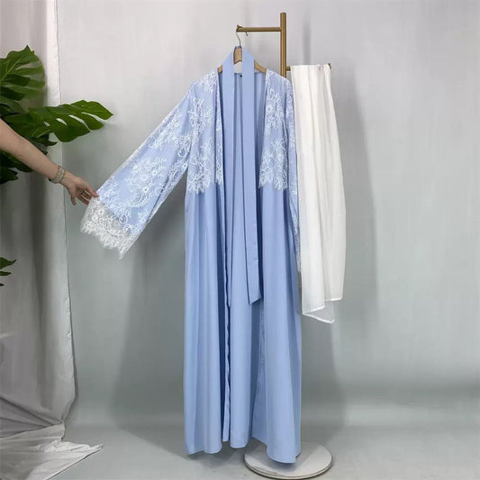 Elegant luxury lace cape cardigan abaya with hijab (EG134) - Elara Global
