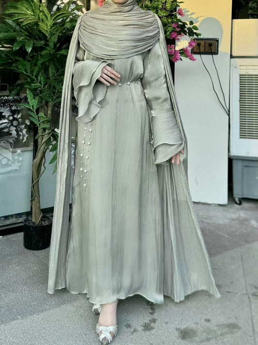 Elegant Pleated Cape Abaya with Hijab (EG126) - Elara Global
