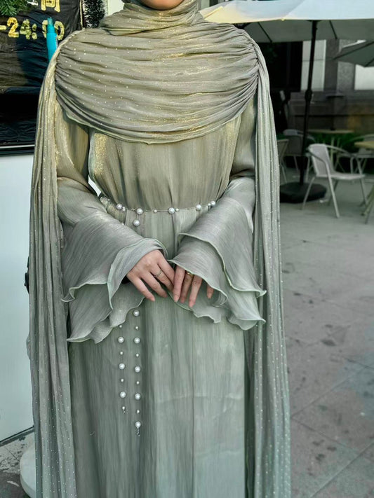 Elegant Pleated Cape Abaya with Hijab (EG126) - Elara Global