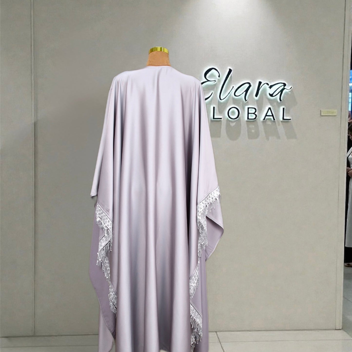 Elegant Satin Kaftan 3 - Piece Abaya Set With Beaded Fringe Details (EG125) - Elara Global