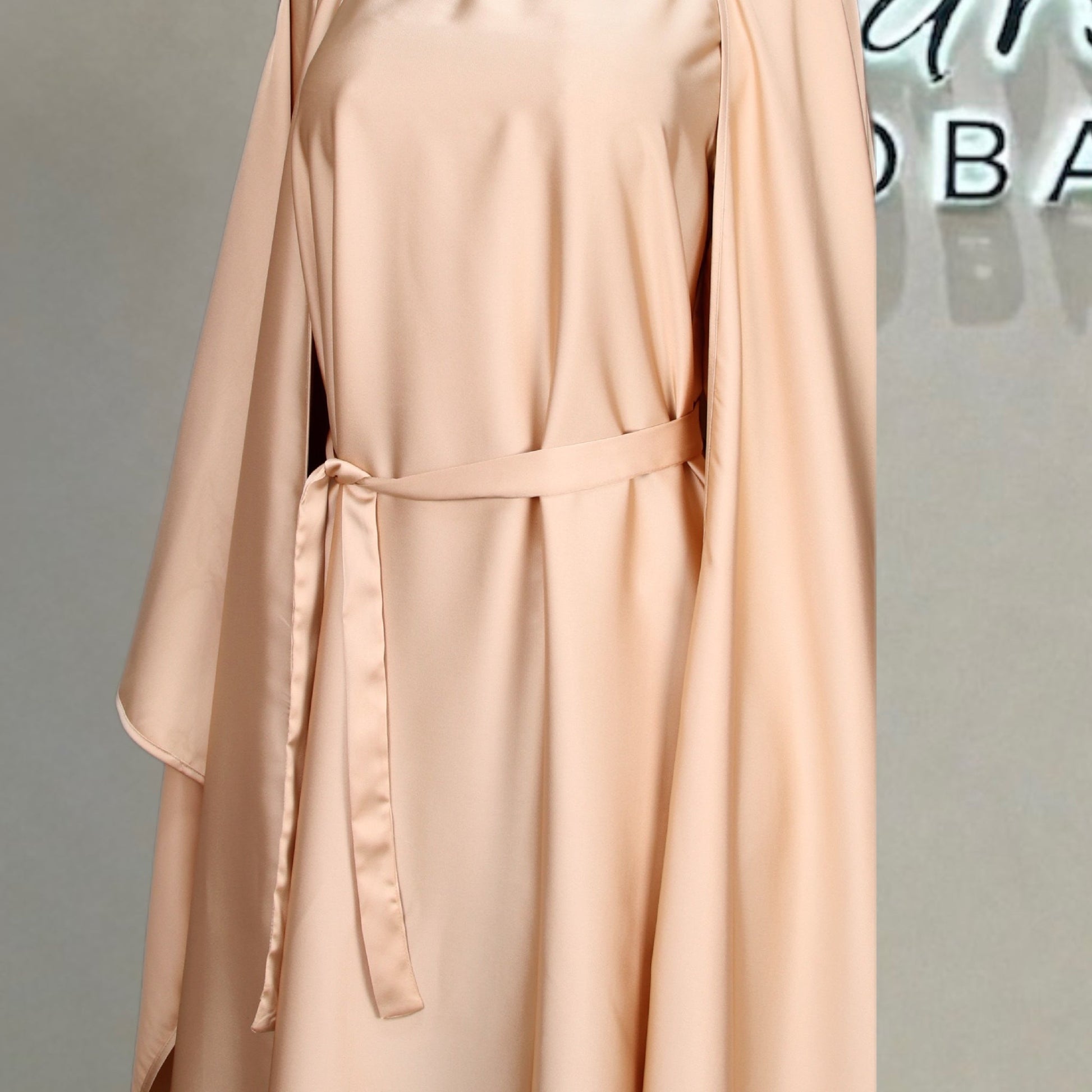 Elegant Satin Kaftan 3 - Piece Abaya Set With Beaded Fringe Details (EG125) - Elara Global