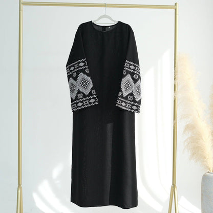 Embroidered Closed Linen Abaya (EG103) - Elara Global