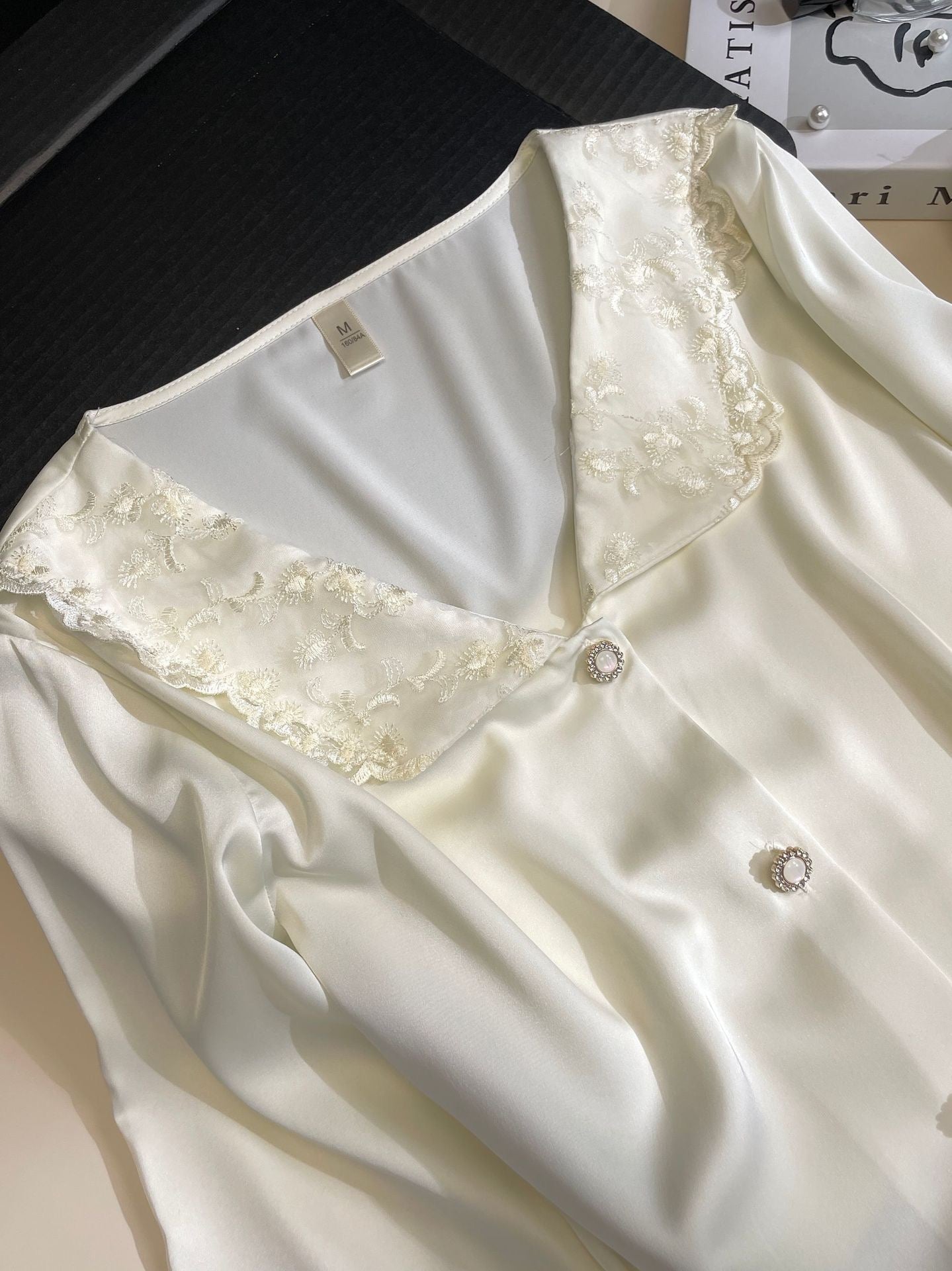 Embroidered Lace Ice Silk Pajama Set - Elara Global