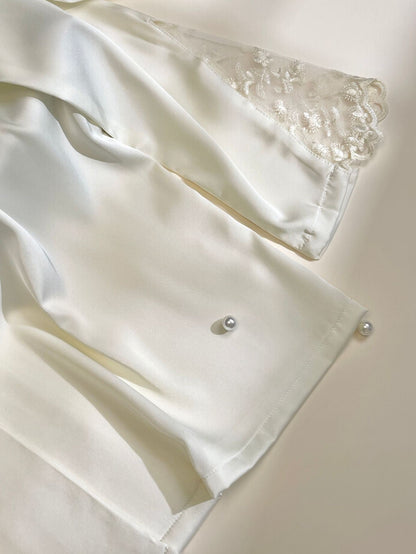 Embroidered Lace Ice Silk Pajama Set - Elara Global