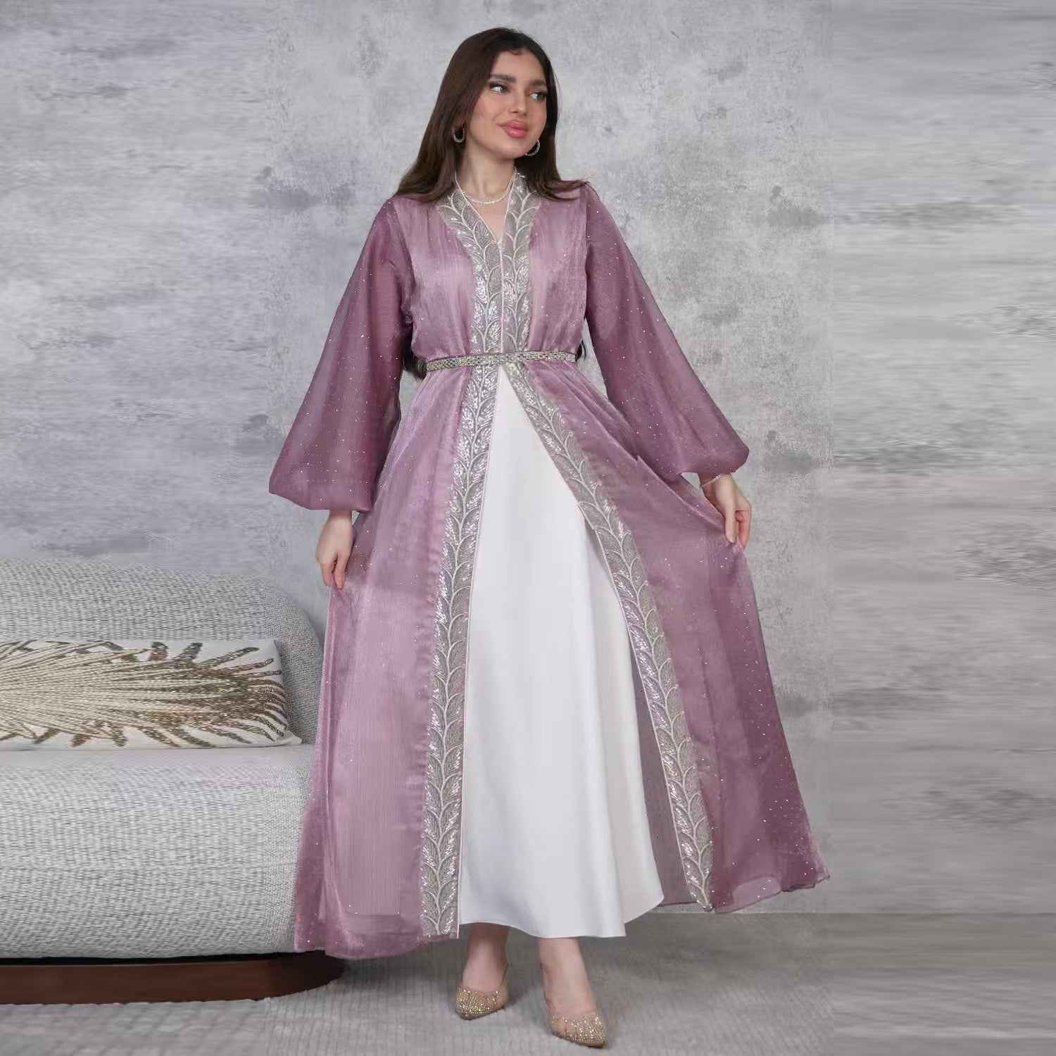 Ethereal rhinestoned Arabic Hand-Embroidered 2-piece Set - Elara Global