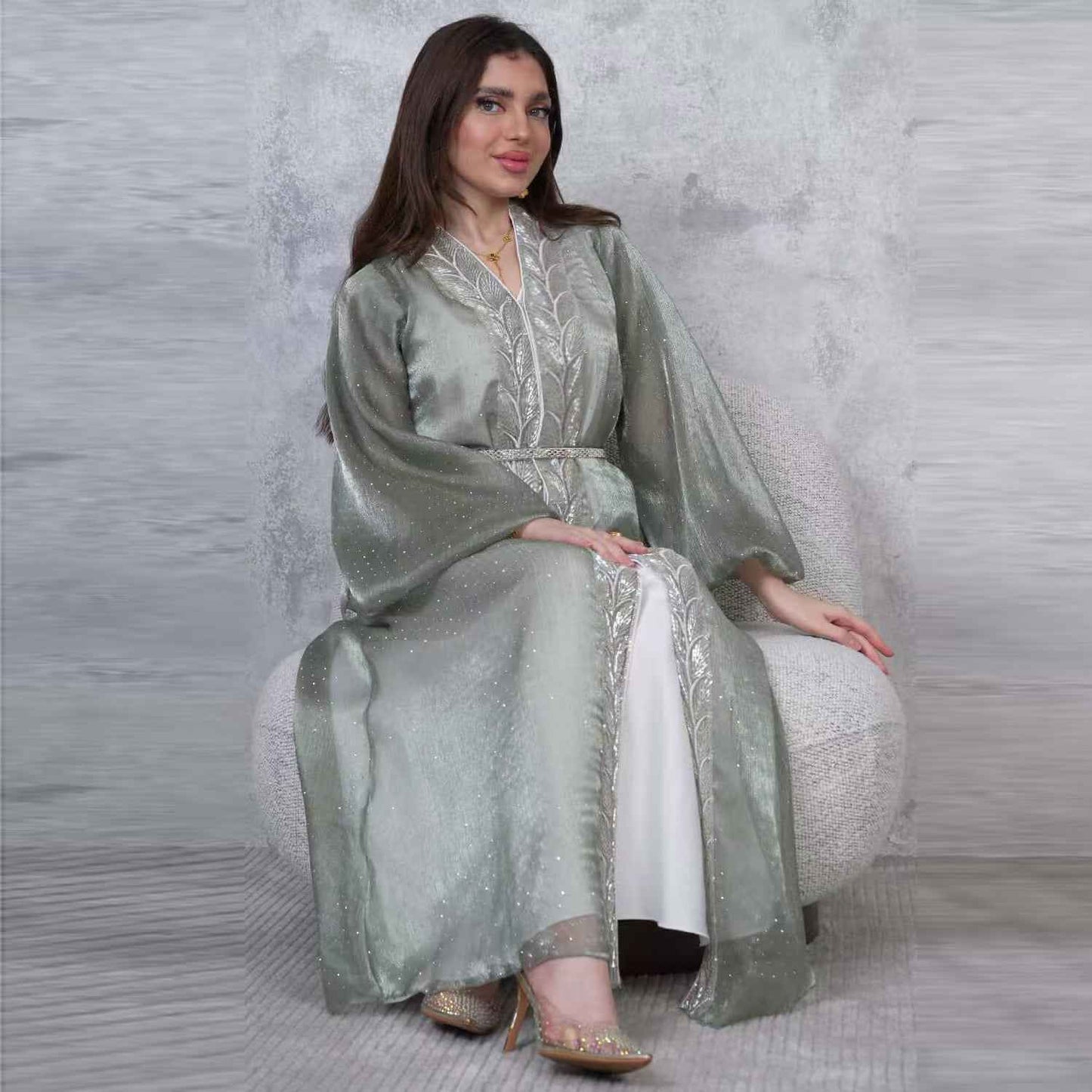 Ethereal rhinestoned Arabic Hand - Embroidered 2 - piece Set - Elara Global