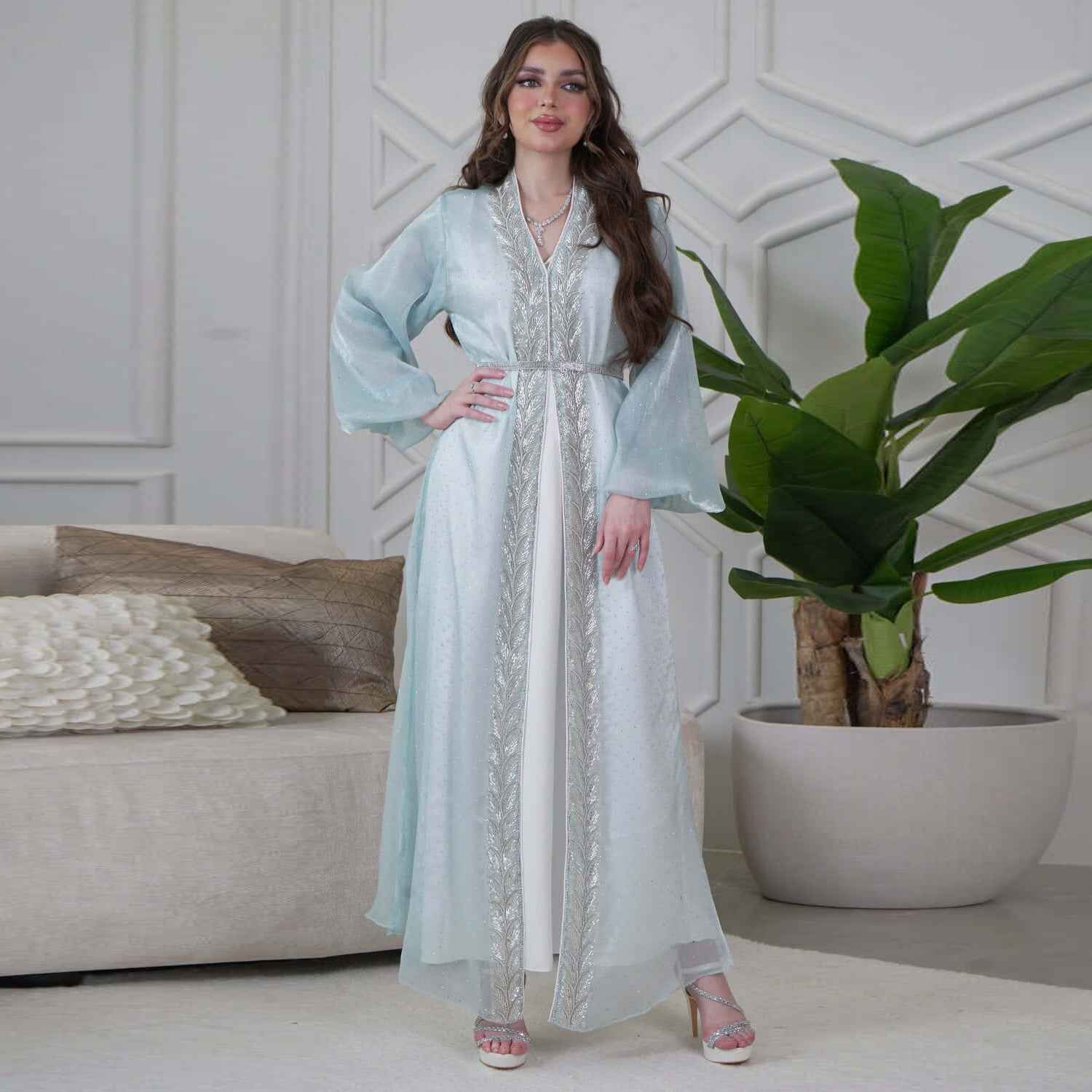 Ethereal rhinestoned Arabic Hand - Embroidered 2 - piece Set - Elara Global