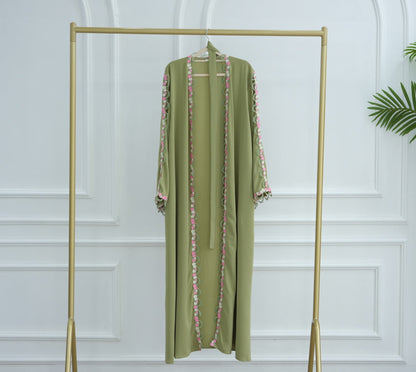 Floral Edge Open Abaya Cardigan With Matching Hijab (EG123) - Elara Global
