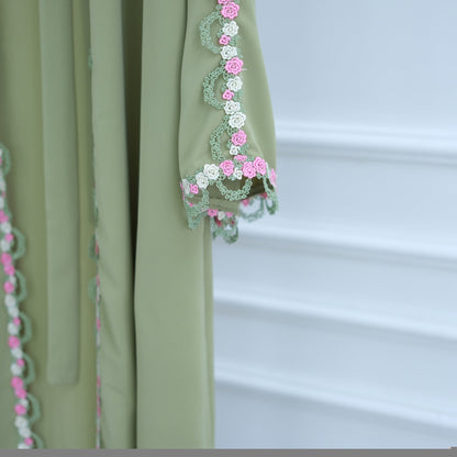 Floral Edge Open Abaya Cardigan With Matching Hijab (EG123) - Elara Global