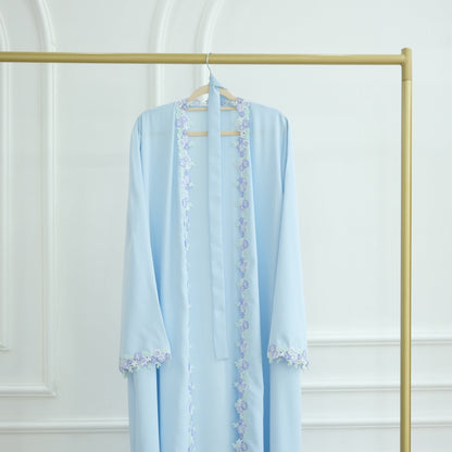 Floral Edge Open Abaya Cardigan With Matching Hijab (EG123) - Elara Global
