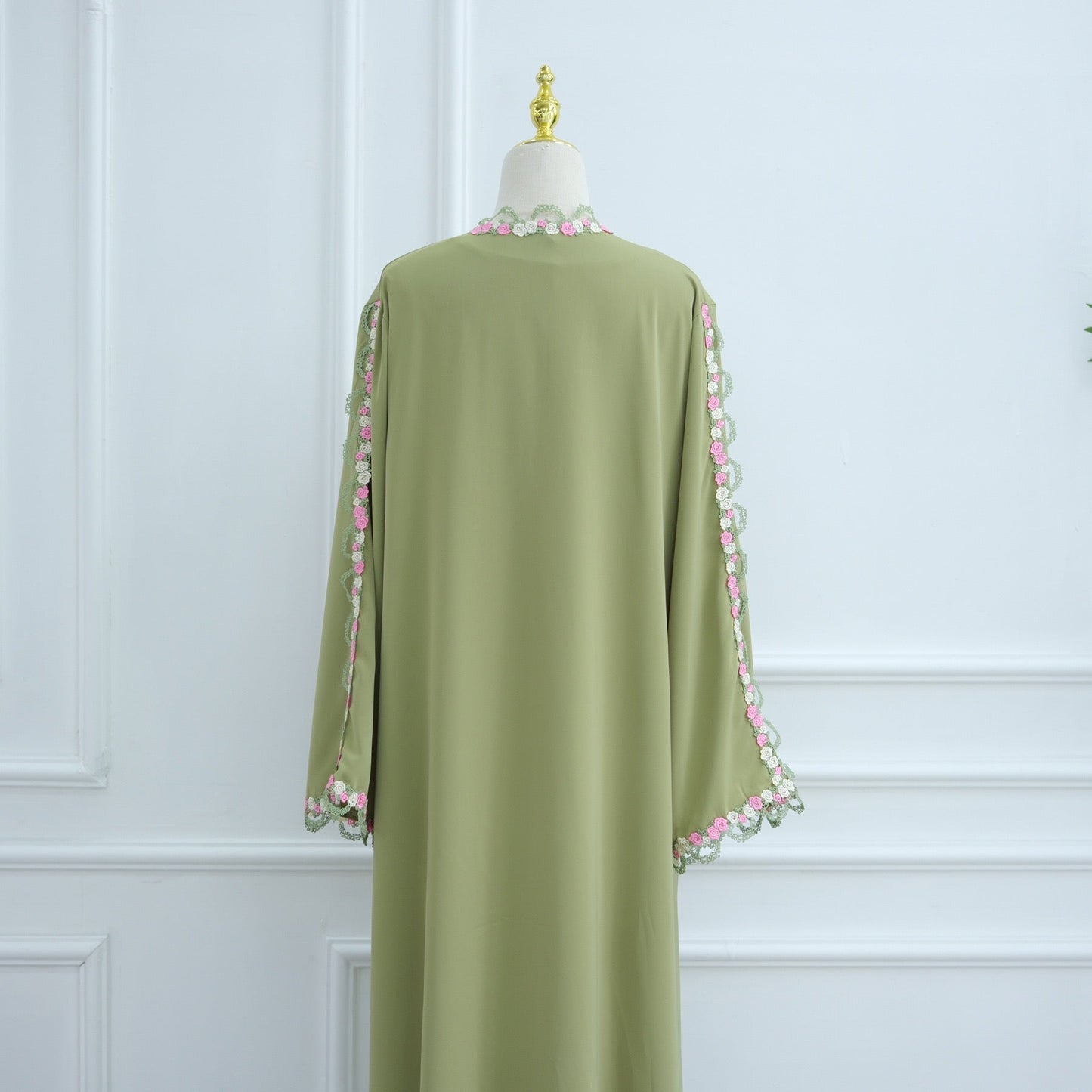 Floral Edge Open Abaya Cardigan With Matching Hijab (EG123) - Elara Global