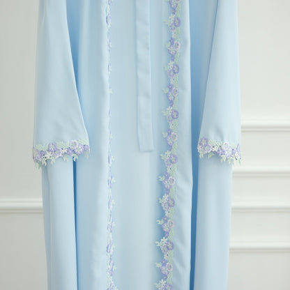Floral Edge Open Abaya Cardigan With Matching Hijab (EG123) - Elara Global