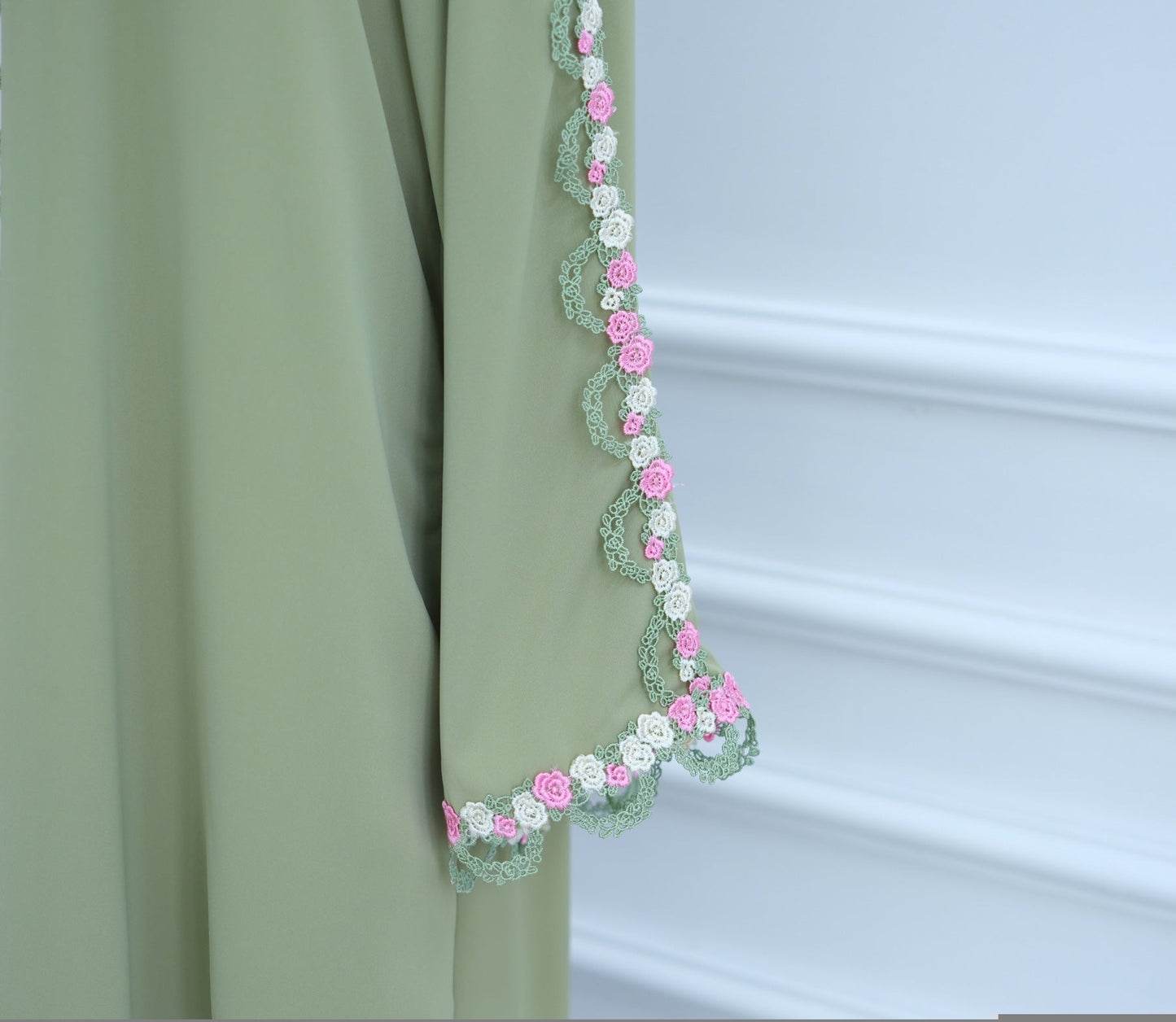 Floral Edge Open Abaya Cardigan With Matching Hijab (EG123) - Elara Global