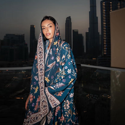 Floral Printed Abaya Set with Hijab (EG129) - Elara Global