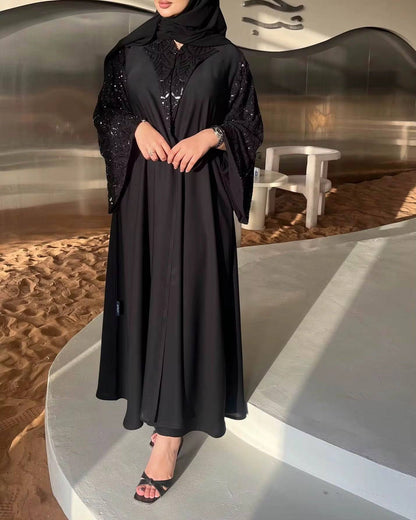 Handmade Beaded Luxury Abaya With Hijab (EG111) - Elara Global