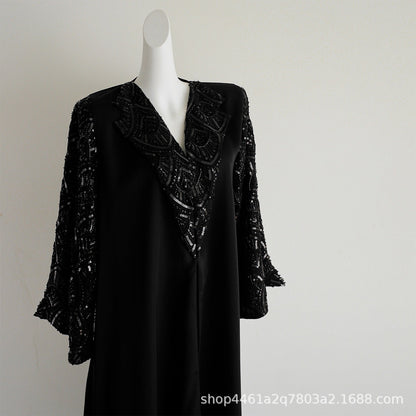 Handmade Beaded Luxury Abaya With Hijab (EG111) - Elara Global
