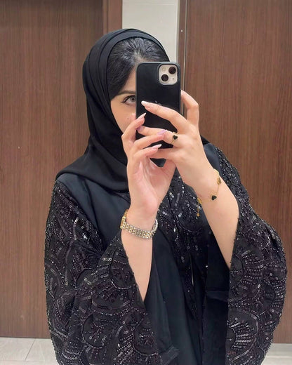 Handmade Beaded Luxury Abaya With Hijab (EG111) - Elara Global