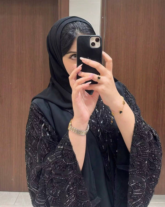 Handmade Beaded Luxury Abaya With Hijab (EG111) - Elara Global