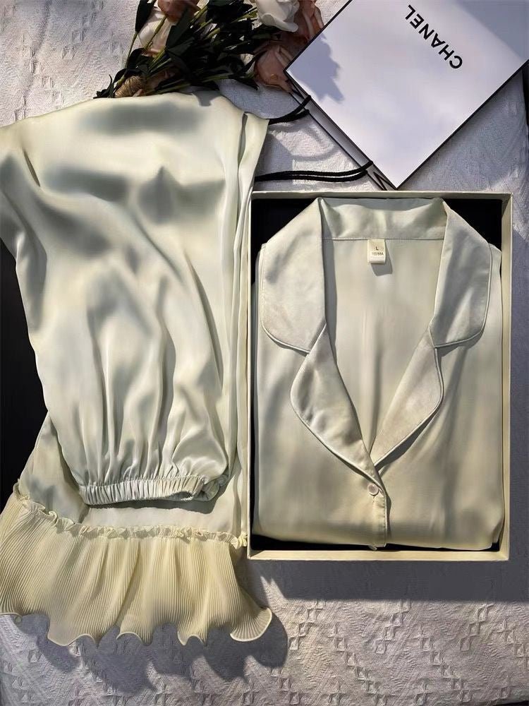 High - end Ice Silk Long Sleeves Pajama Set (EG204) - Elara Global