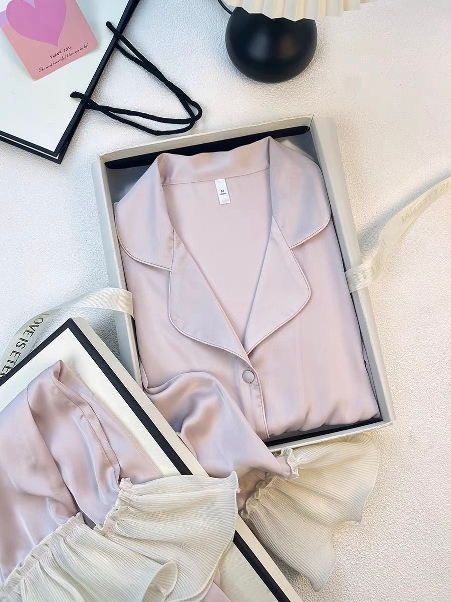 High - end Ice Silk Long Sleeves Pajama Set (EG204) - Elara Global