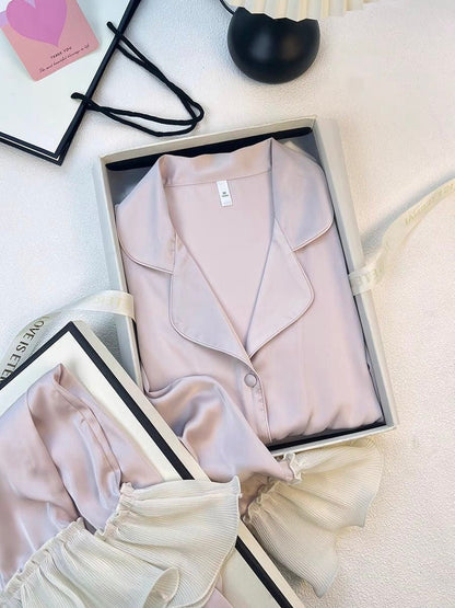 High - end Ice Silk Long Sleeves Pajama Set (EG204) - Elara Global