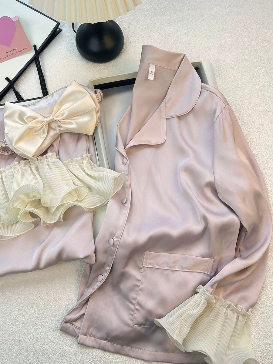 High - end Ice Silk Long Sleeves Pajama Set (EG204) - Elara Global