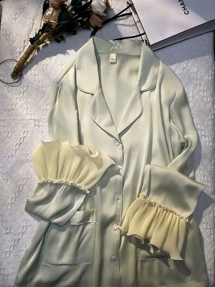 High - end Ice Silk Long Sleeves Pajama Set (EG204) - Elara Global