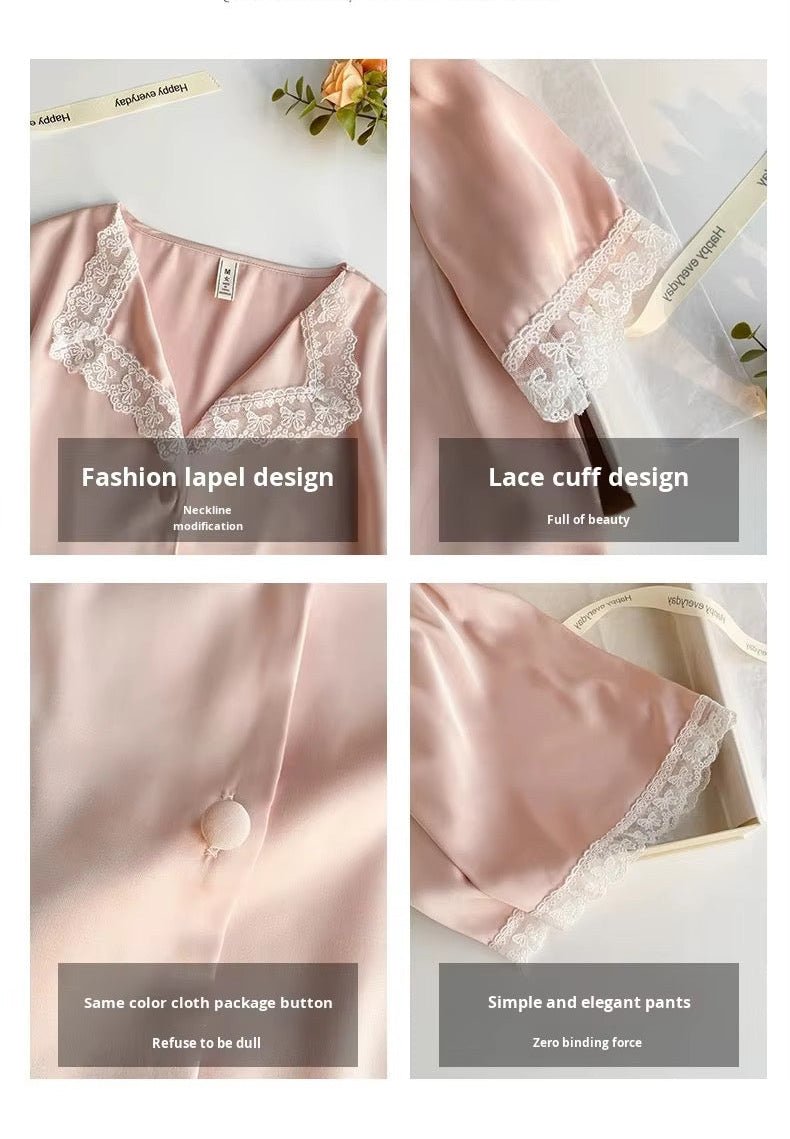 High - Quality Ice Silk French Palace Style Lace Luxury Three - Piece set - Elara Global
