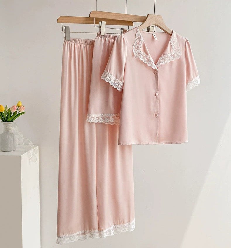 High - Quality Ice Silk French Palace Style Lace Luxury Three - Piece set - Elara Global