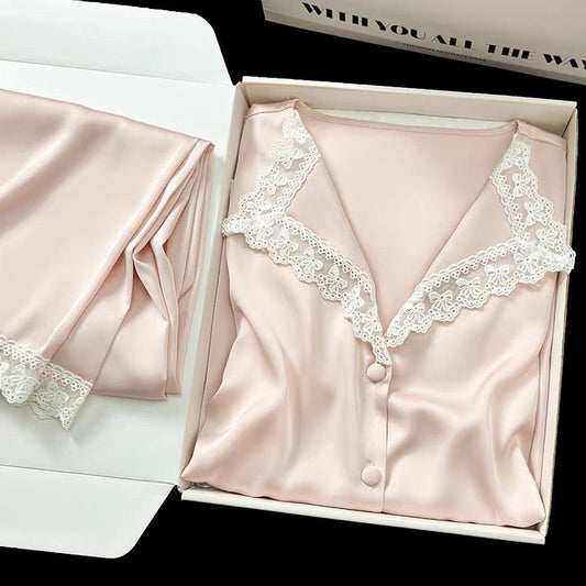 High - Quality Ice Silk French Palace Style Lace Luxury Three - Piece set - Elara Global