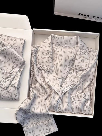 Ice Silk Leopard Print Button - Up Pajama Set (EG220) - Elara Global