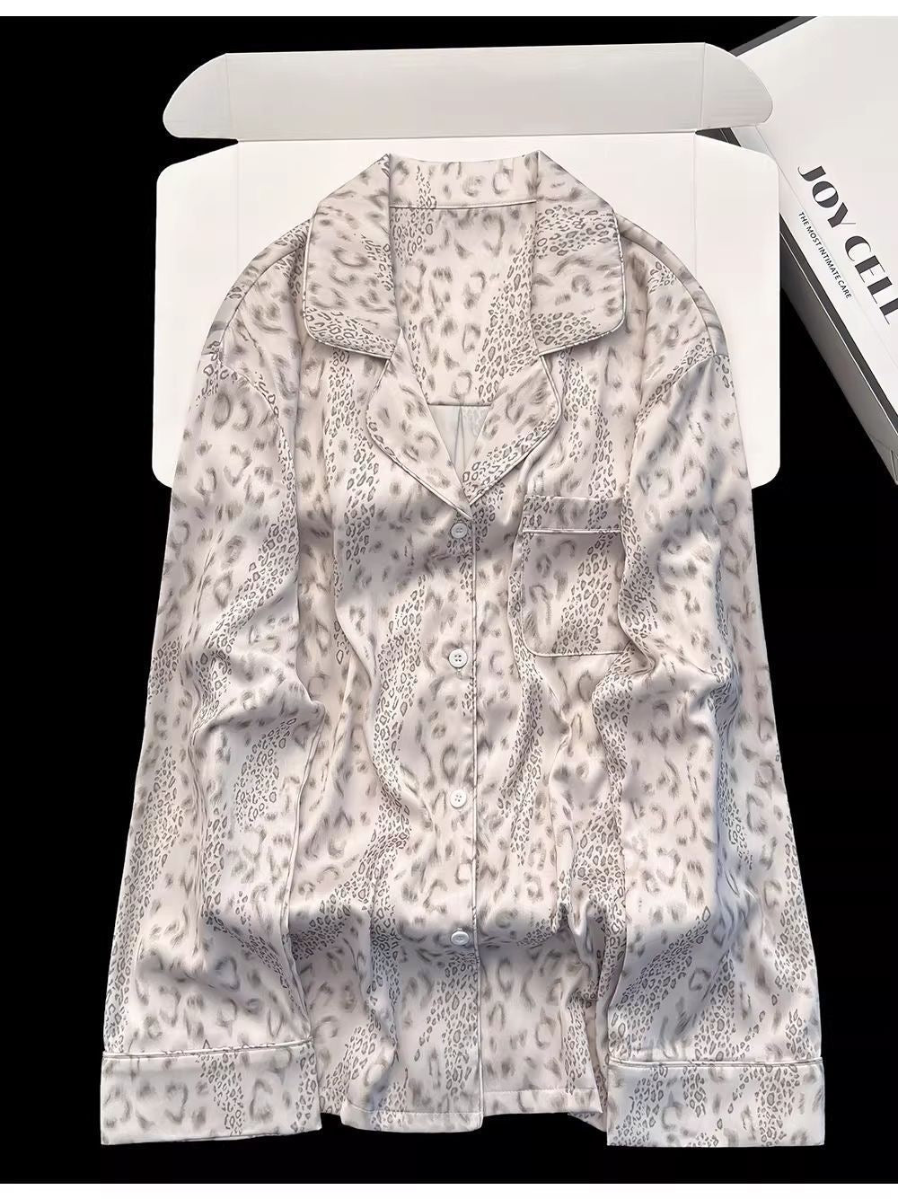 Ice Silk Leopard Print Button - Up Pajama Set (EG220) - Elara Global