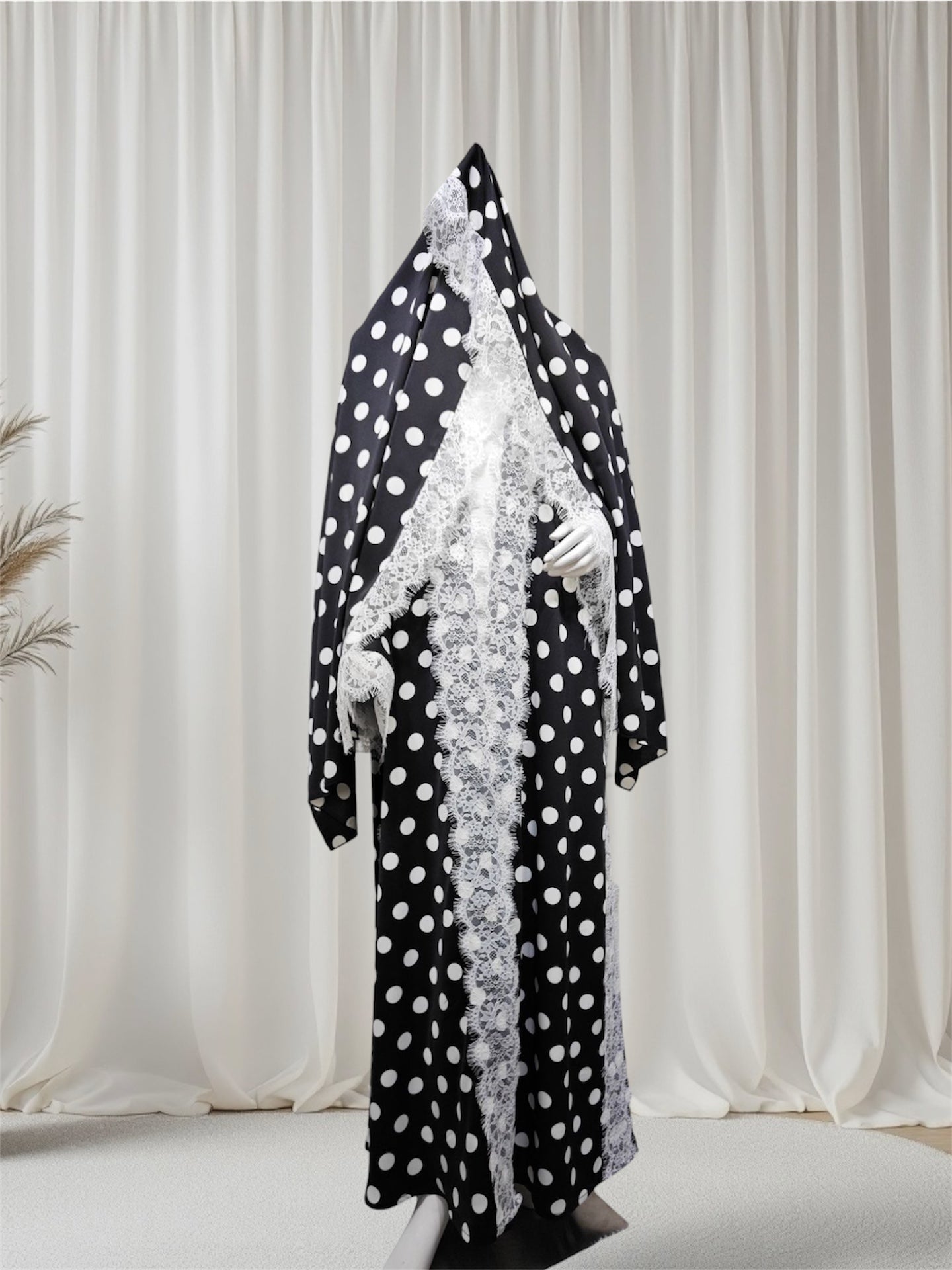 Iman - Polka Dot Lace Abaya Set (EG168) - Ikah