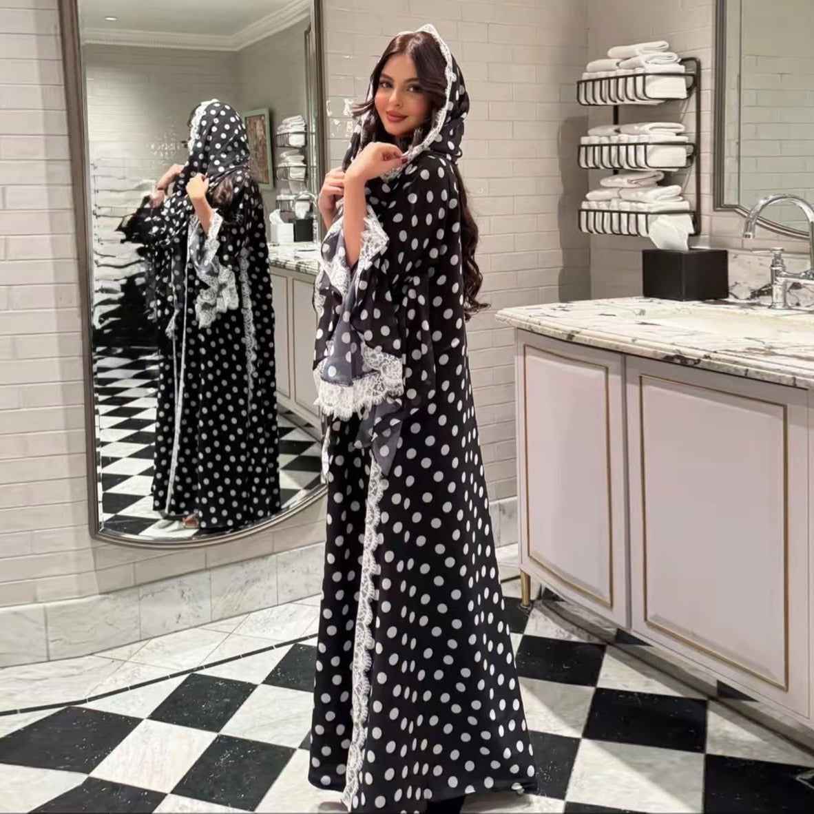 Iman - Polka Dot Lace Abaya Set (EG168) - Ikah