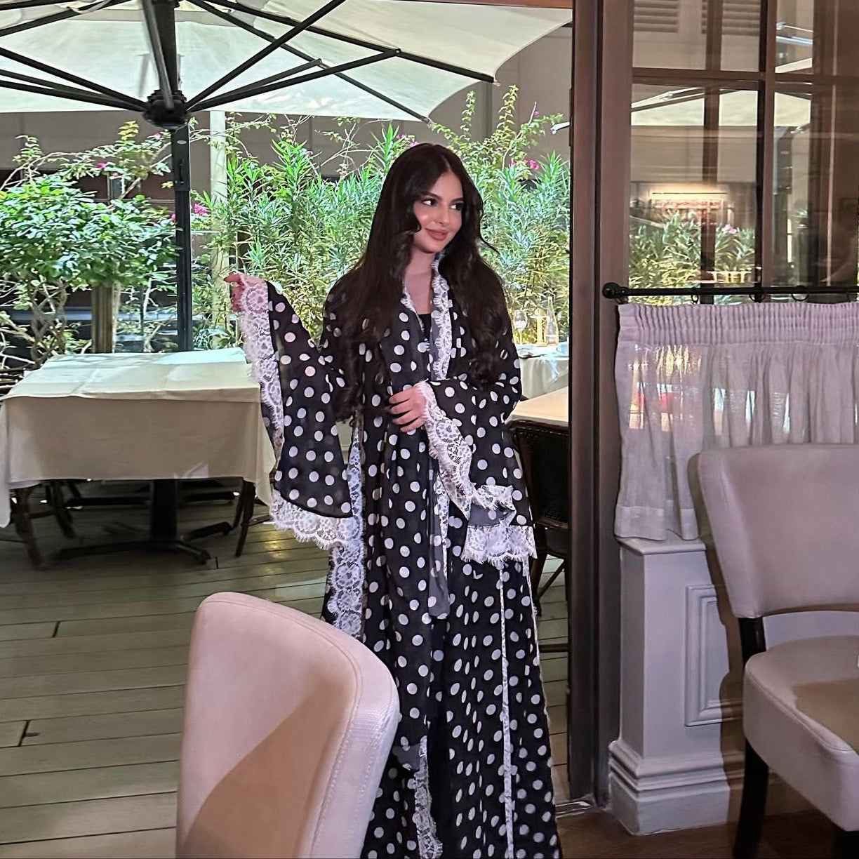 Iman - Polka Dot Lace Abaya Set (EG168) - Ikah