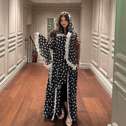 Iman - Polka Dot Lace Abaya Set (EG168) - Ikah