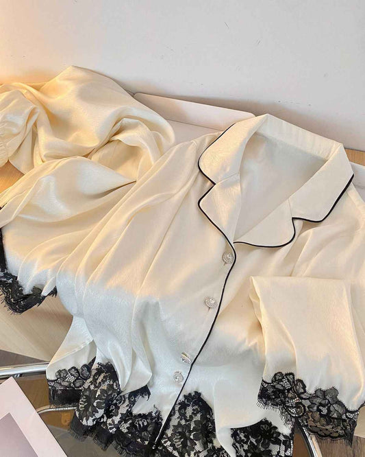 IVORY MUSE LACE - TRIM PAJAMA SET (EG218) - Elara Global