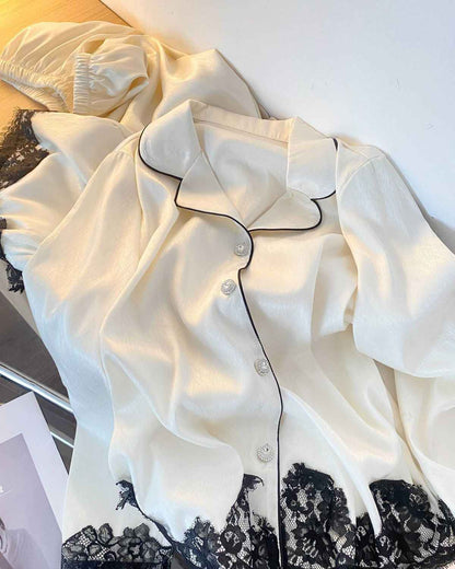 IVORY MUSE LACE - TRIM PAJAMA SET (EG218) - Elara Global