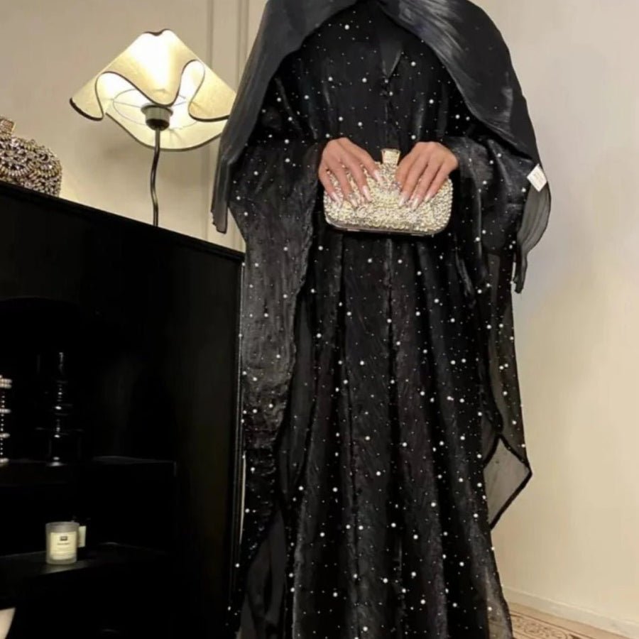 Kaftan Beaded Dazzling Shiny Open Abaya 2 - Piece (EG104) - Elara Global