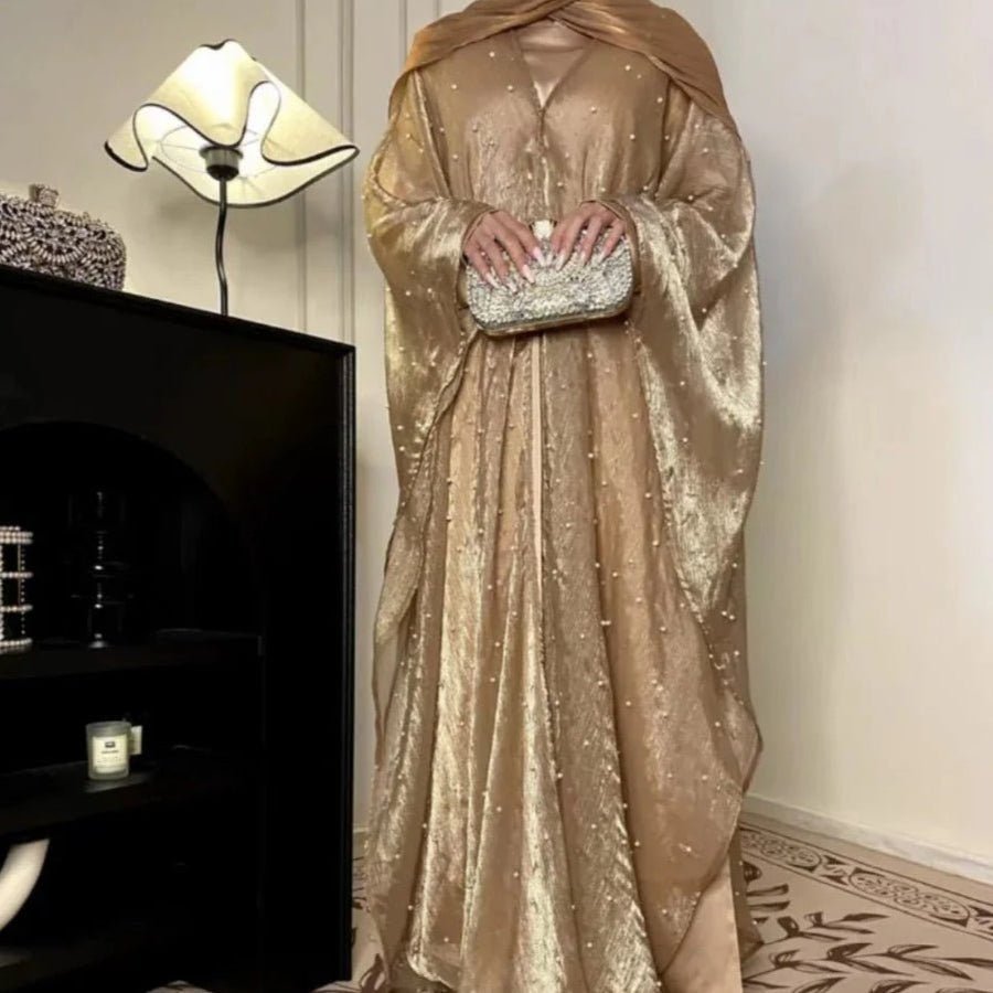 Kaftan Beaded Dazzling Shiny Open Abaya 2 - Piece (EG104) - Elara Global