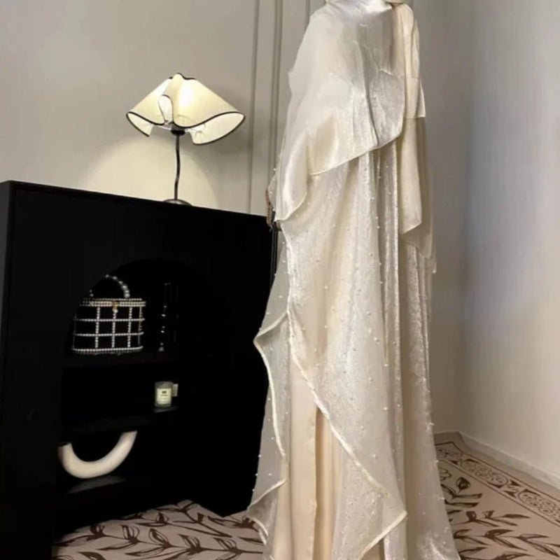 Kaftan Beaded Dazzling Shiny Open Abaya 2 - Piece (EG104) - Elara Global