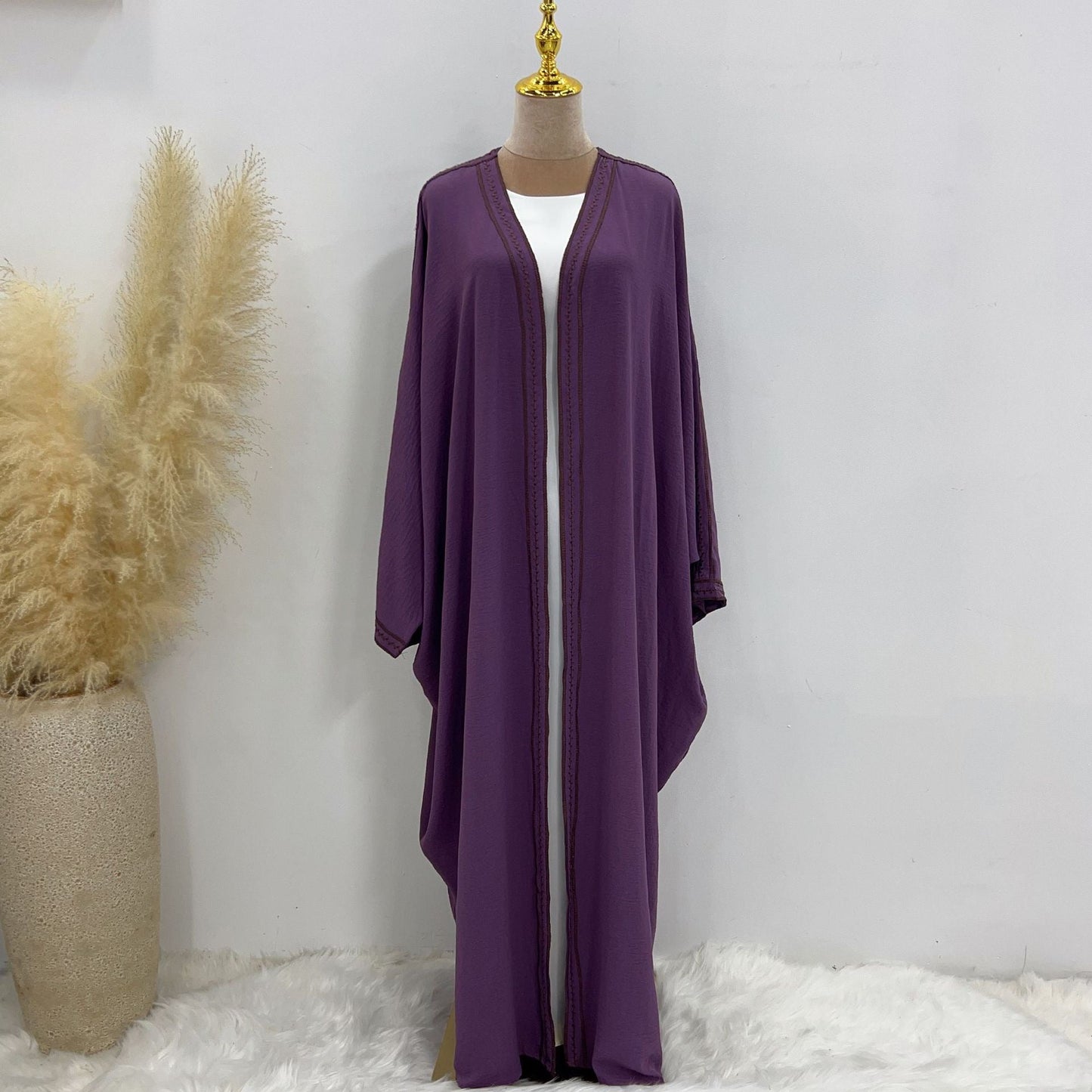 Kaftan Sleeve Embroidered Open Abaya - Elara Global