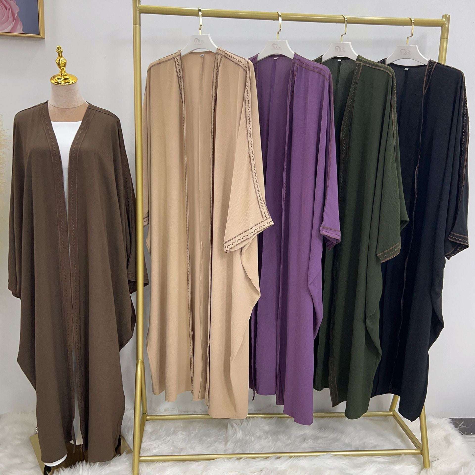 Kaftan Sleeve Embroidered Open Abaya (EG109) - Elara Global