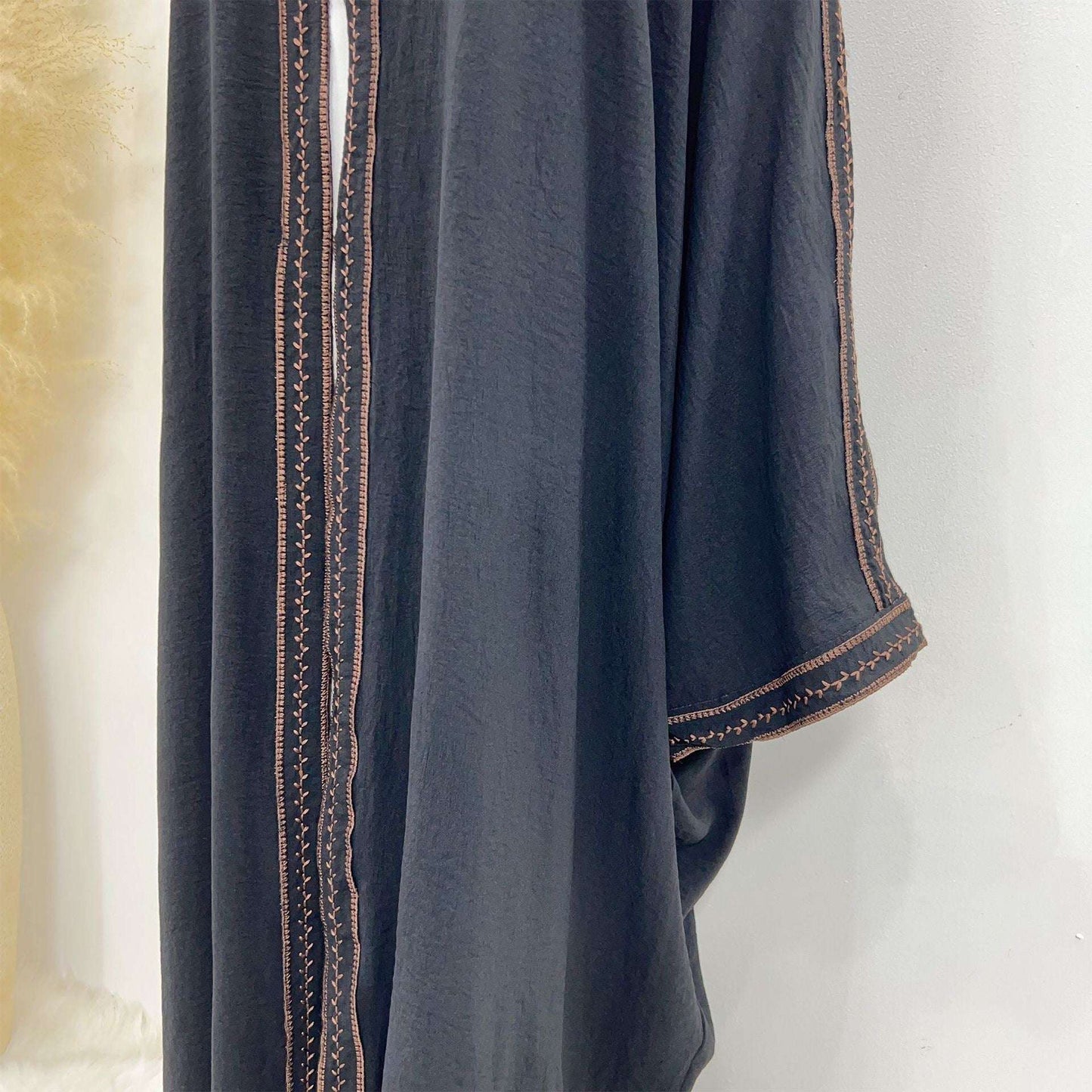 Kaftan Sleeve Embroidered Open Abaya (EG109) - Elara Global