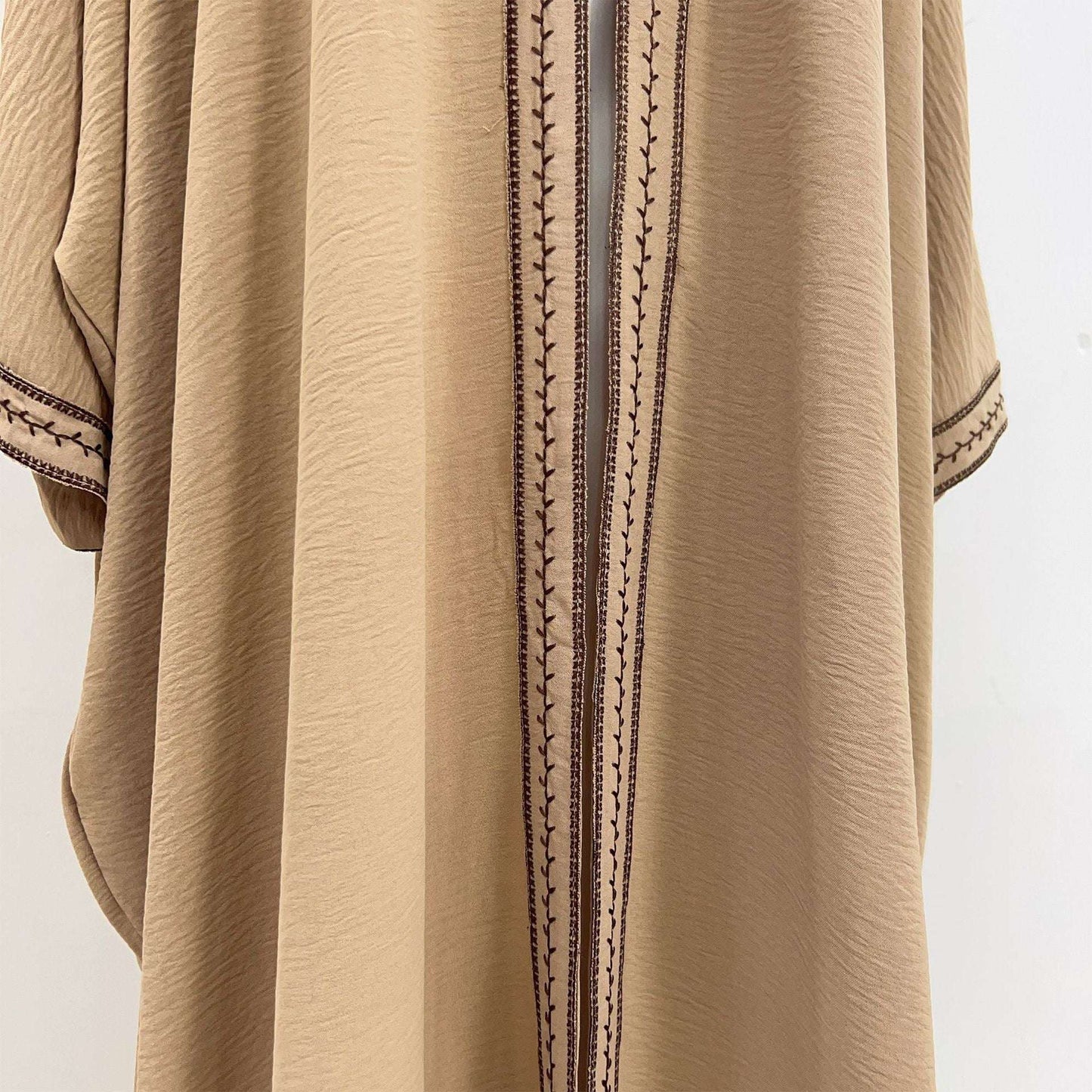 Kaftan Sleeve Embroidered Open Abaya (EG109) - Elara Global