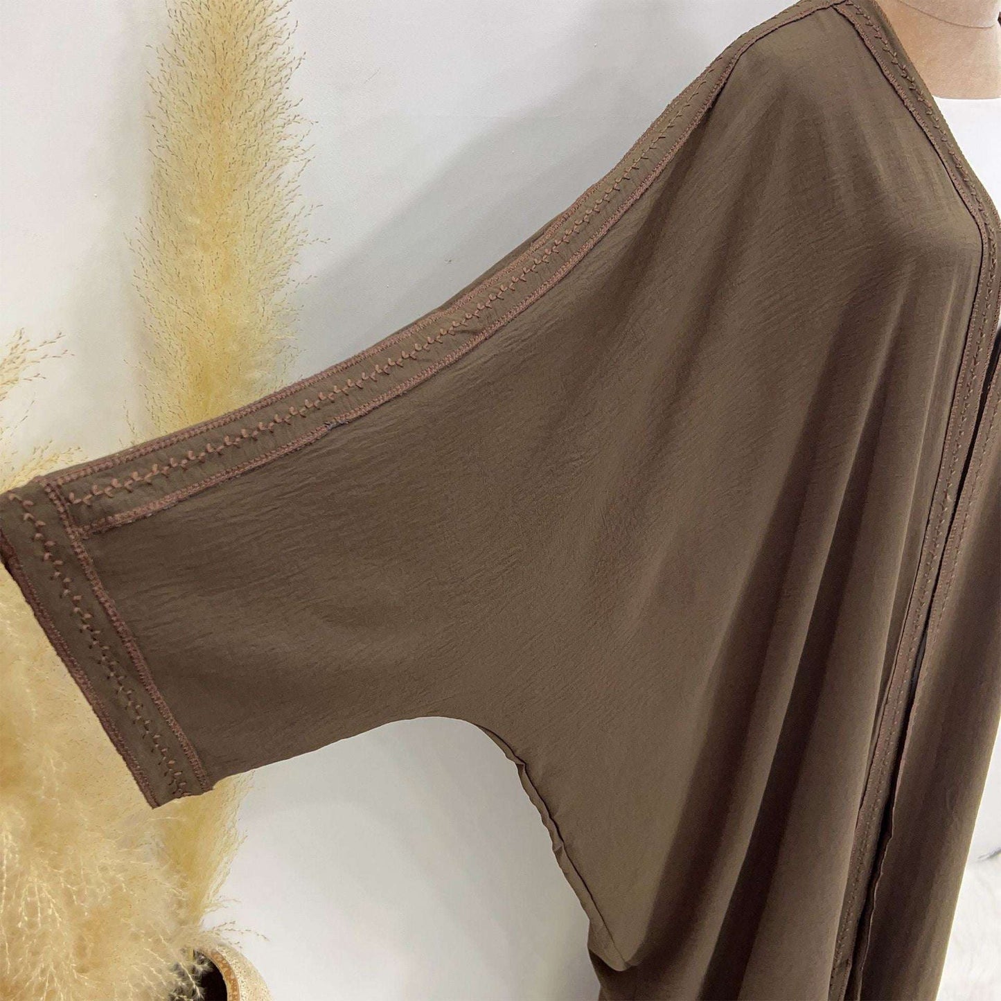 Kaftan Sleeve Embroidered Open Abaya (EG109) - Elara Global