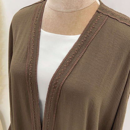 Kaftan Sleeve Embroidered Open Abaya (EG109) - Elara Global